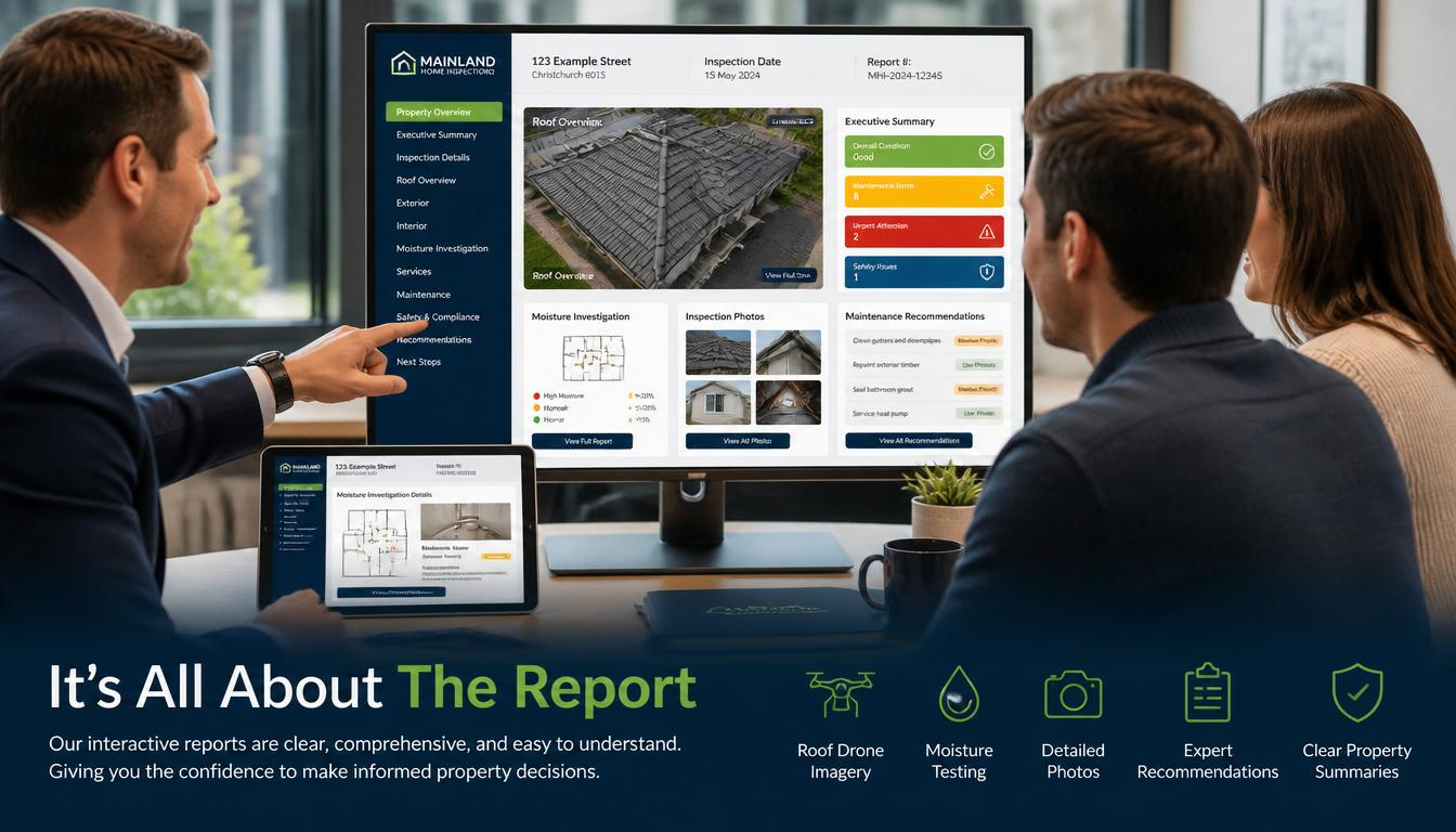 Interactive building inspection report portal displaying property findings, photographs and recommendations.