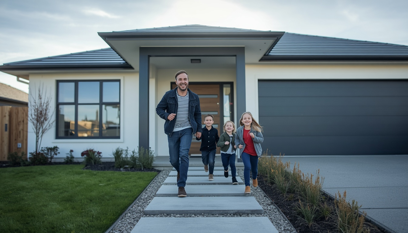 Family receiving the keys to a newly built home