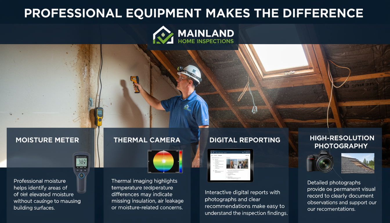 Professional thermal camera and moisture meter used during a building inspection